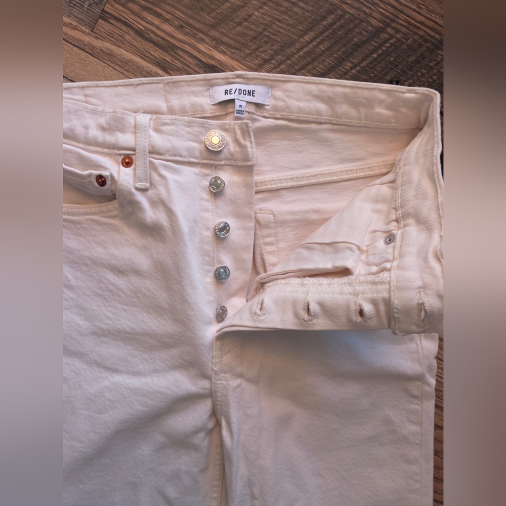 NWT Slim Straight Ankle Jeans Raw Edge Re/Done 70s Stovepipe Buttonfly White 26 - Picture 6 of 7